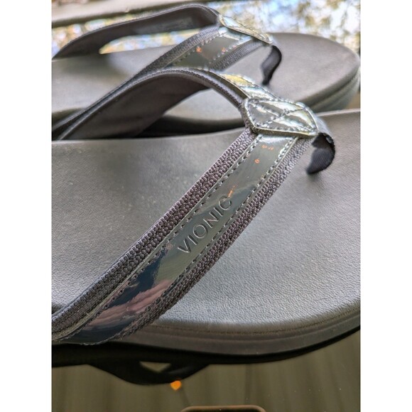 Vionic High Tide II Toe Post Navy Blue Patent Leather Sandal Women's size 11 NEW - Picture 6 of 9